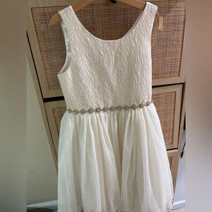 White lace and satin dress with beaded belt Size-12